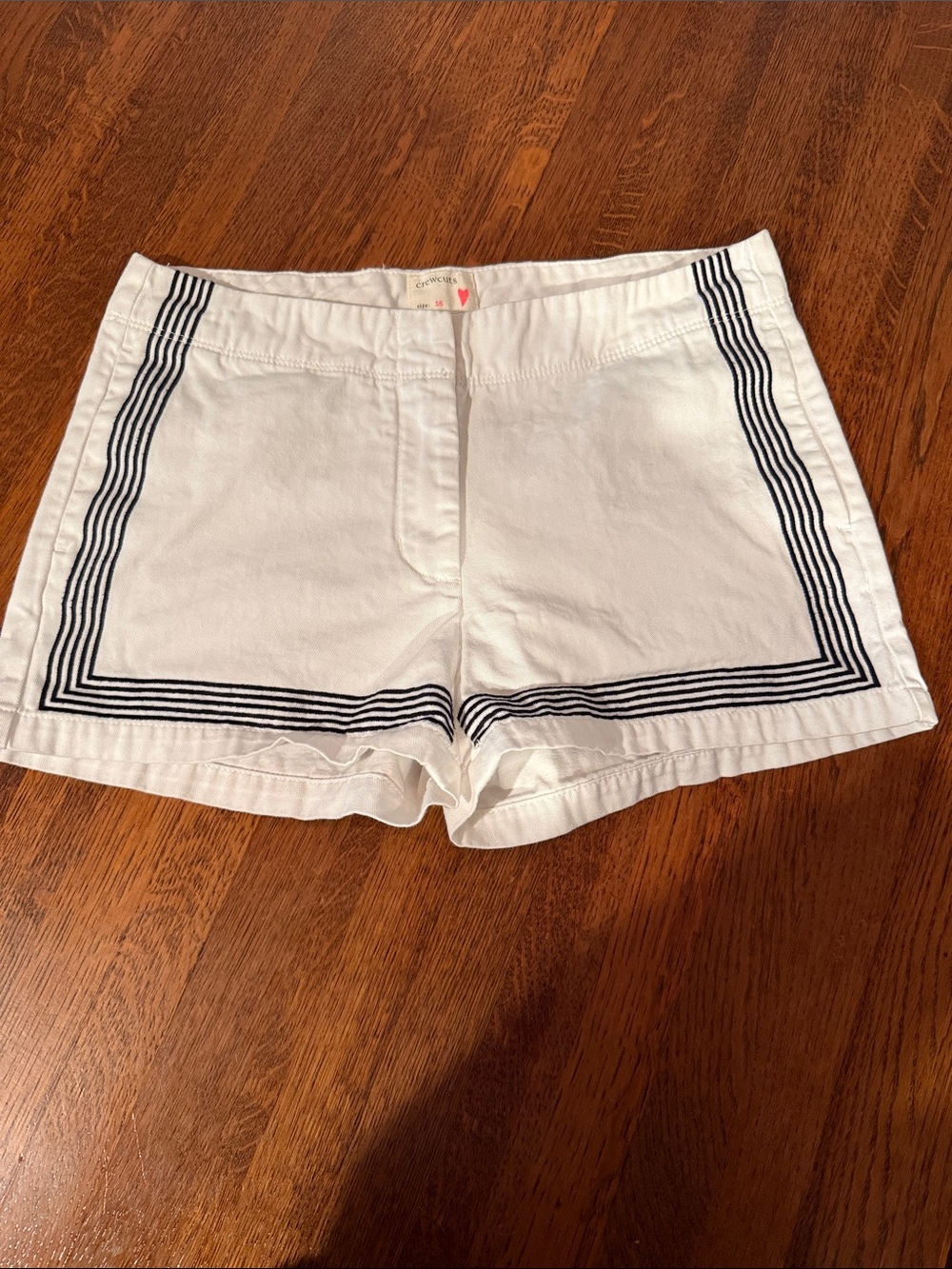 Crewcuts White Shorts with Navy Stripe Trim